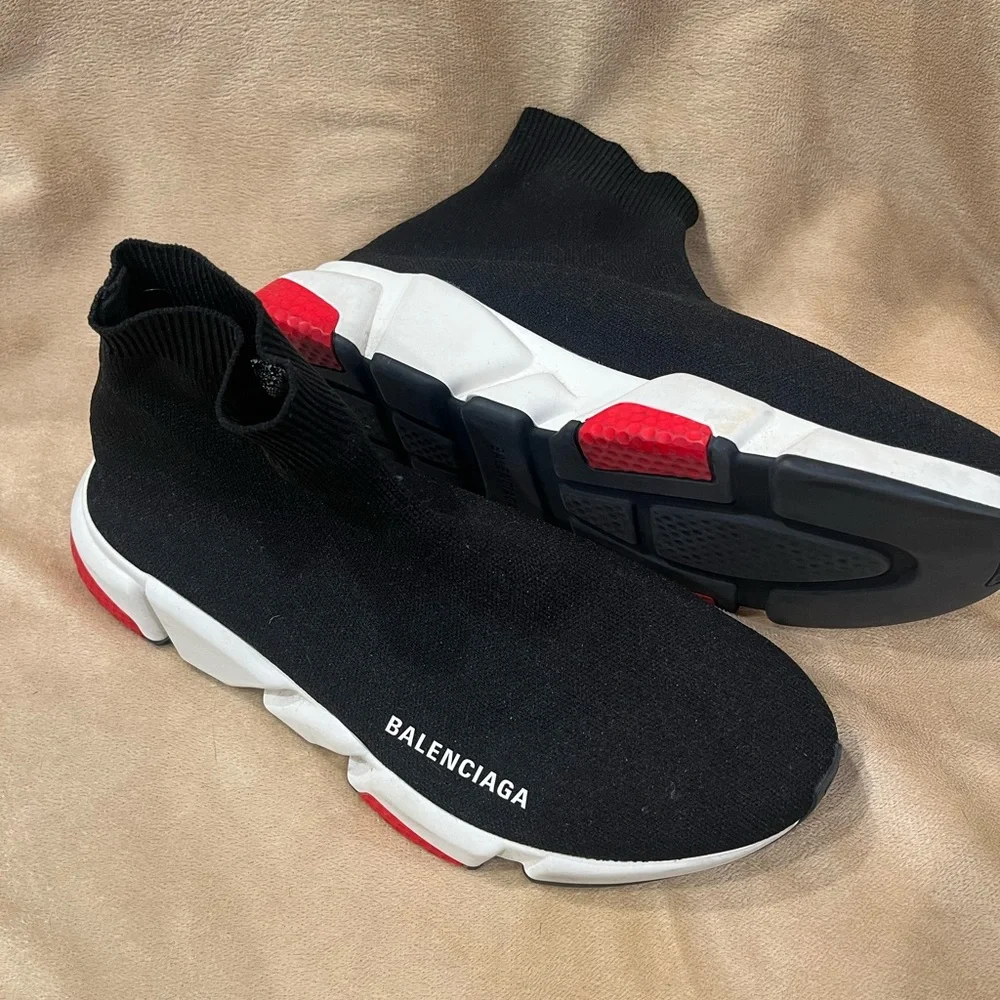 Balenciaga Black Sock Sneakers with White Soles - Picture 3 of 4
